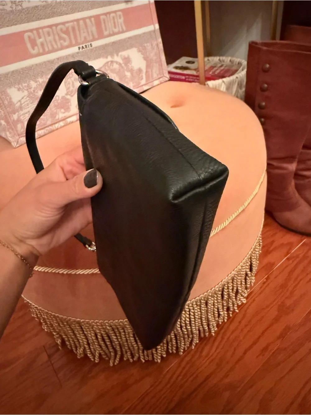 Black leather coach wristlet